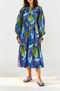 Macaw cotton midi dress - Blue
