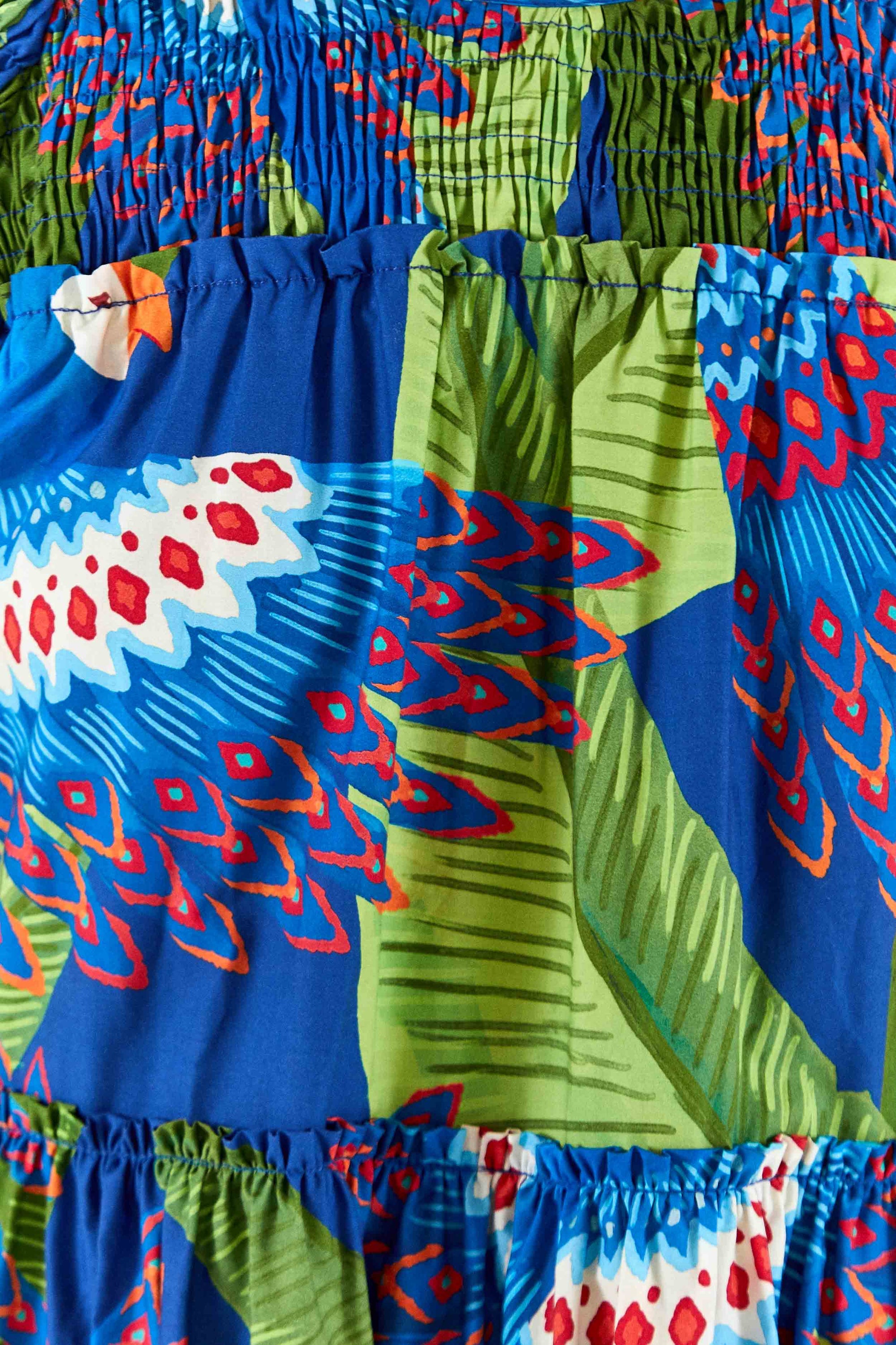 Macaw cotton midi dress - Blue