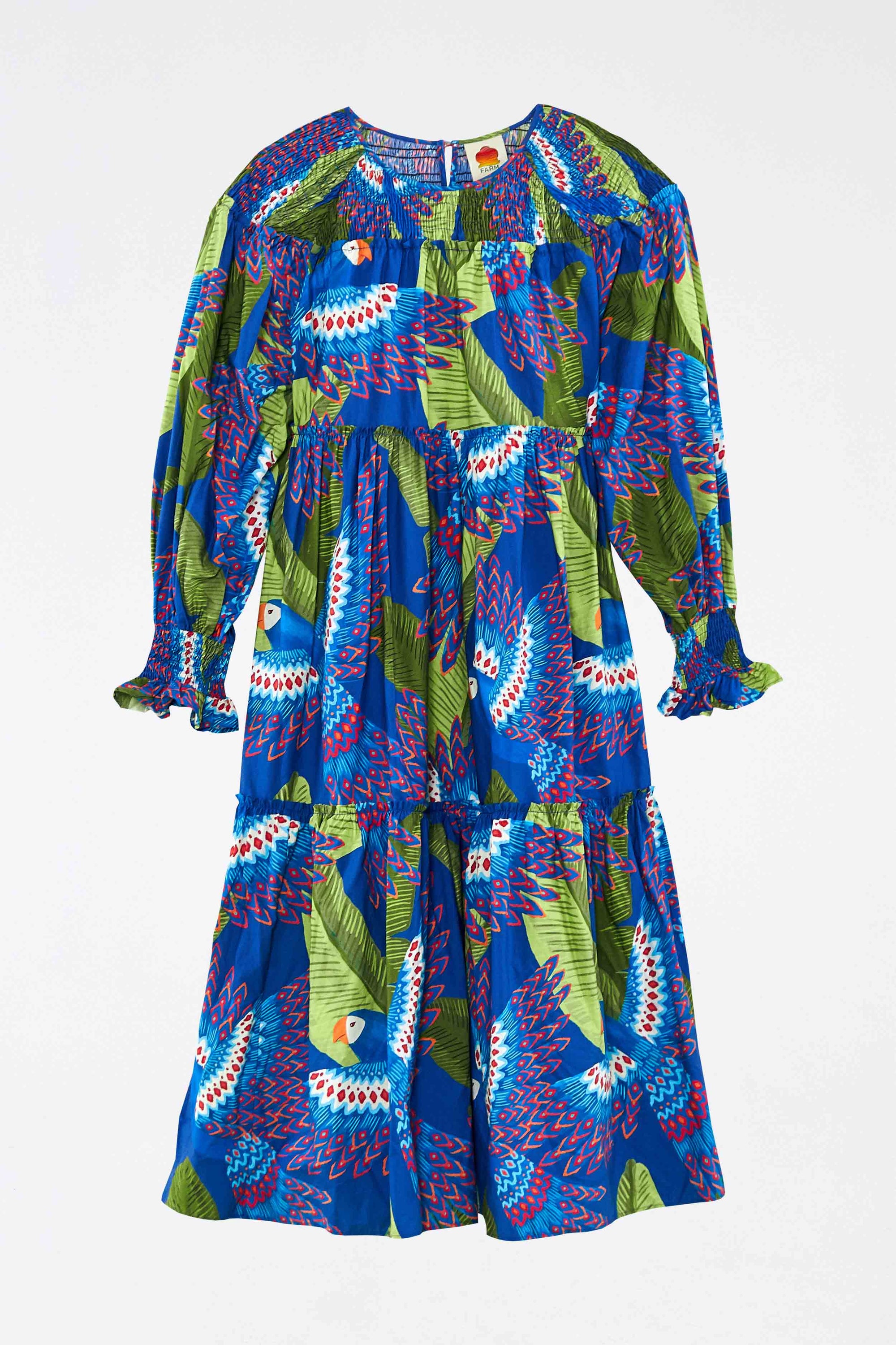 Macaw cotton midi dress - Blue