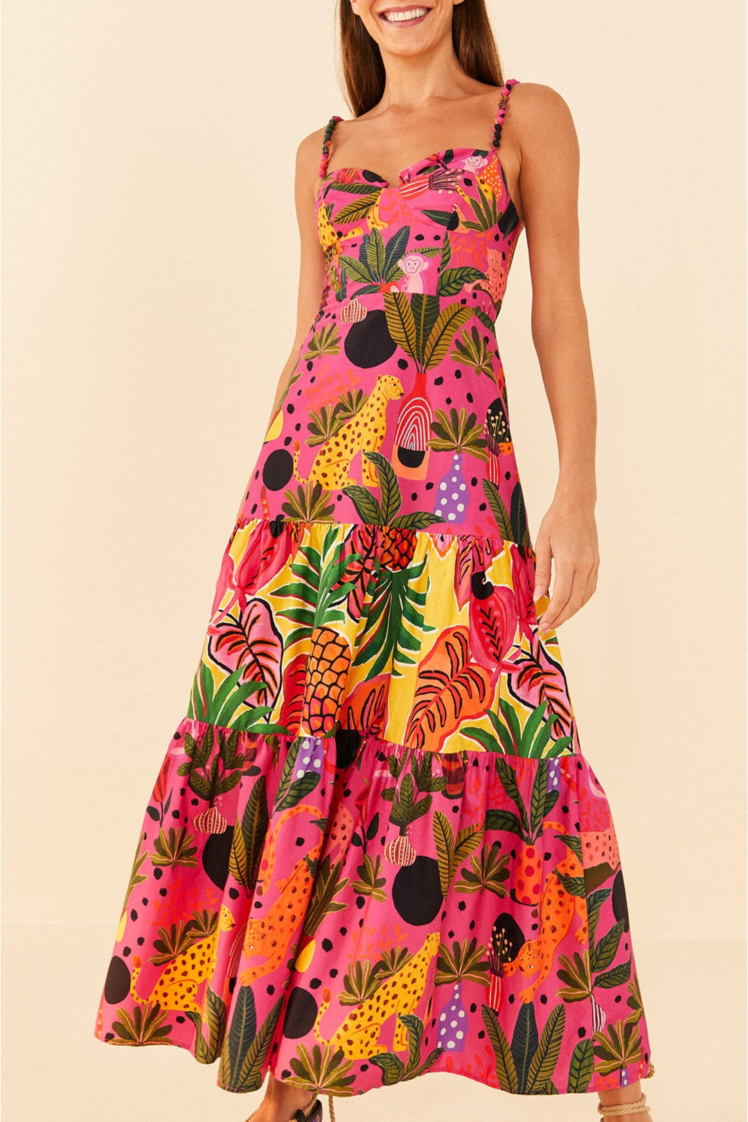 Cotton pop leopard maxi dress - Pink