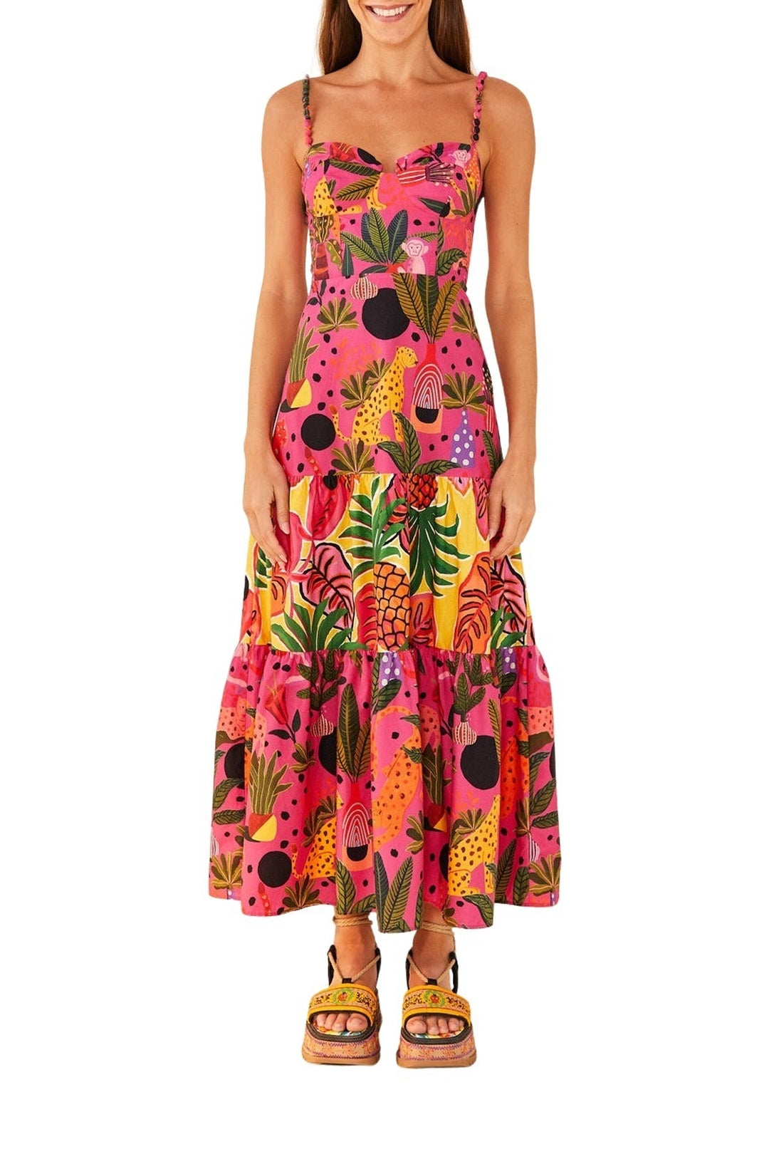 Cotton pop leopard maxi dress - Pink