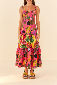 Cotton pop leopard maxi dress - Pink