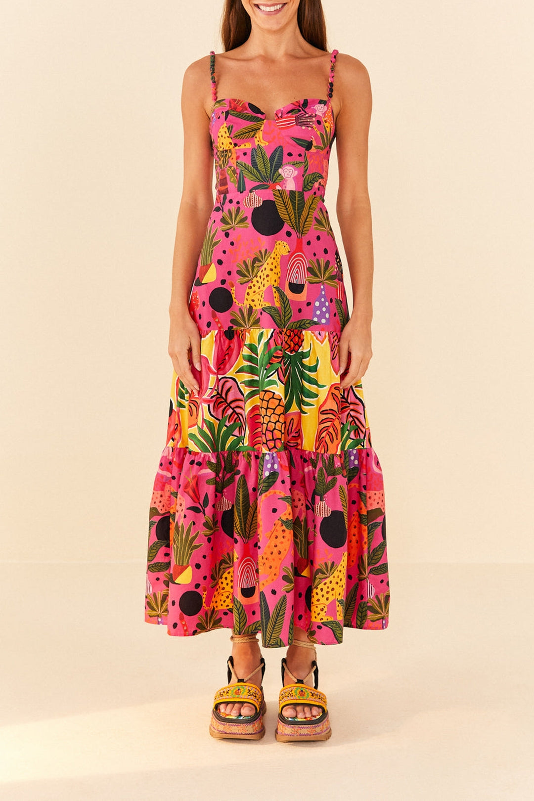 Cotton pop leopard maxi dress - Pink