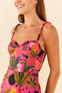 Cotton pop leopard maxi dress - Pink