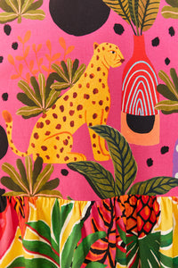 Cotton pop leopard maxi dress - Pink