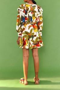 Robe courte Forest Birds en coton - Vert