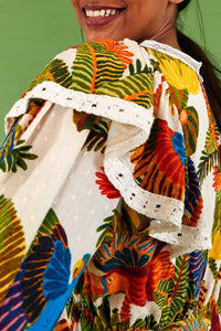 Robe courte Forest Birds en coton - Vert