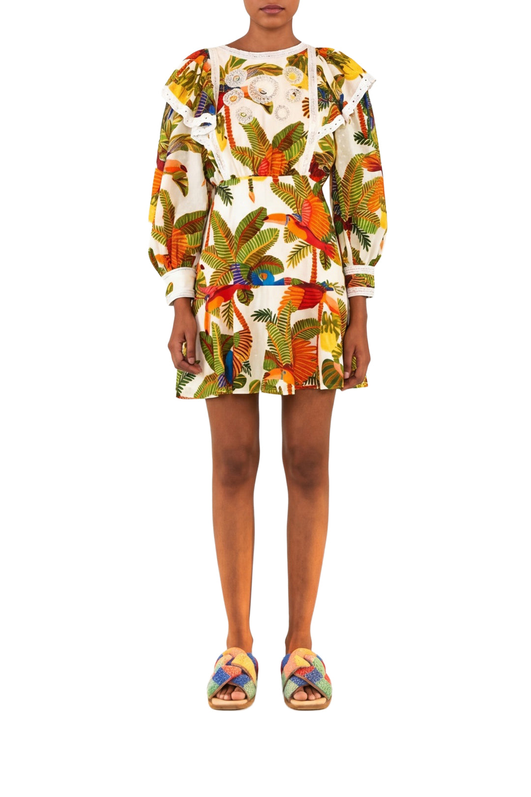 Robe courte Forest Birds en coton - Vert