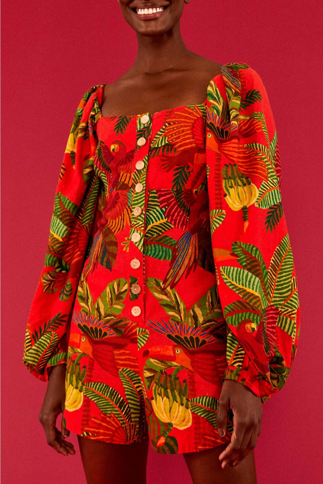 Forest Birds jumpsuit in linen - Red