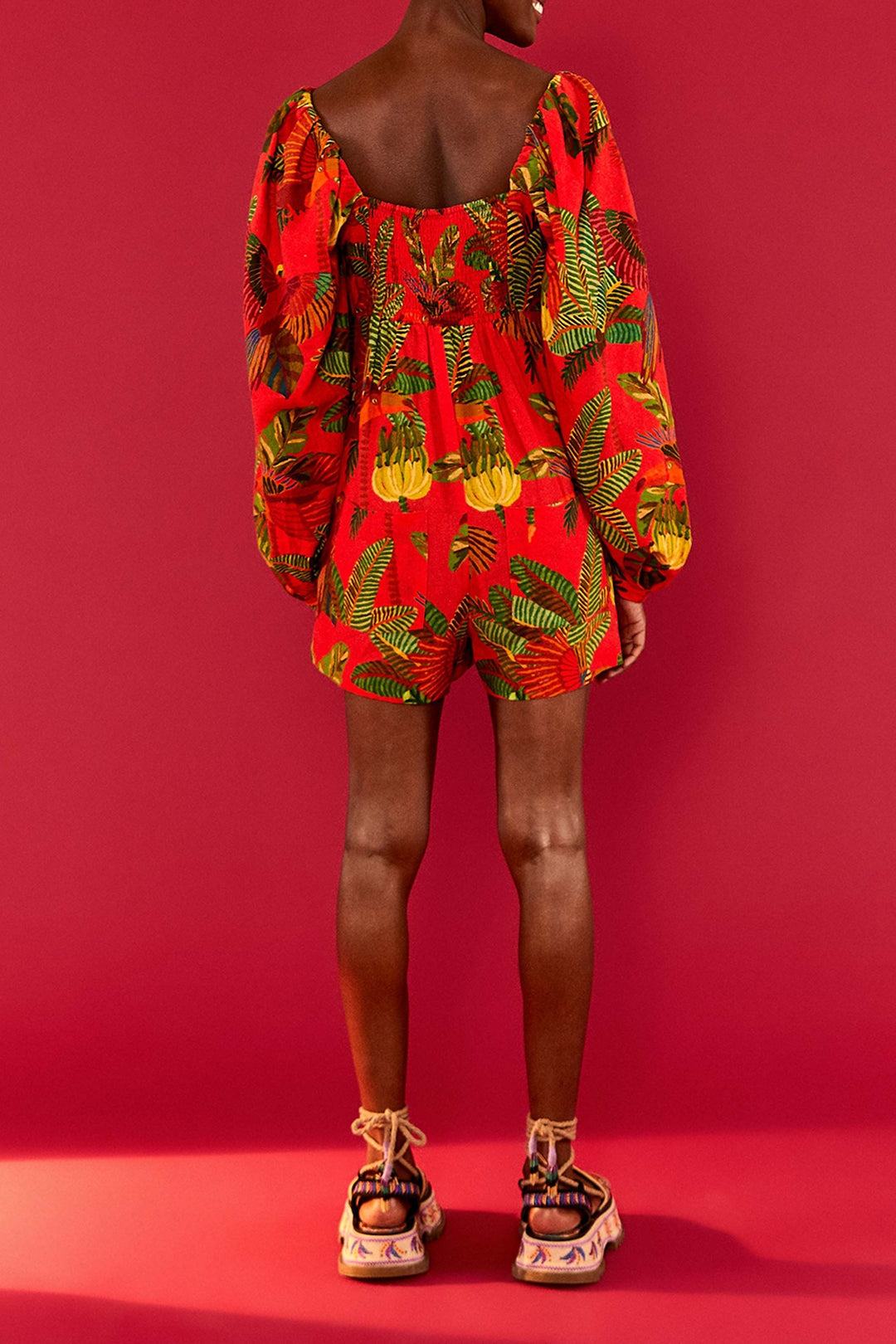 Forest Birds jumpsuit in linen - Red