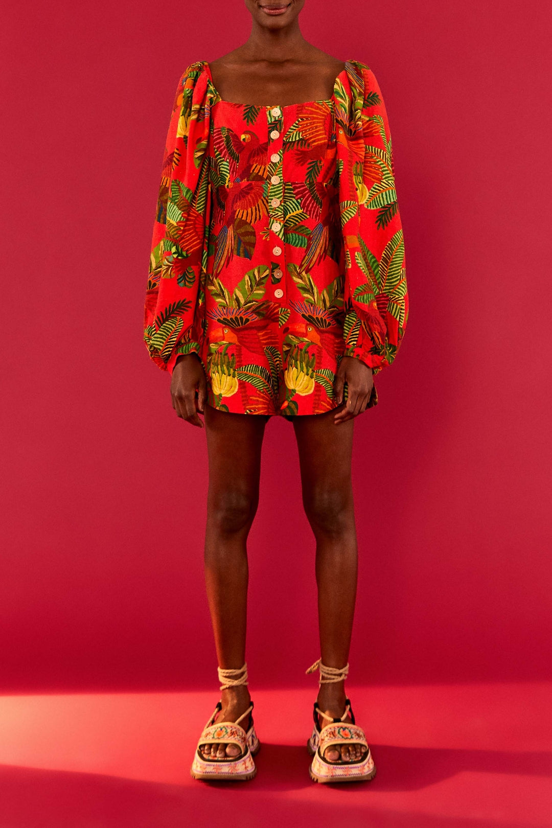 Forest Birds jumpsuit in linen - Red