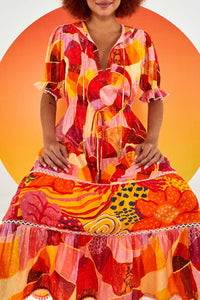 Patch Twirl maxi dress in cotton - Pink