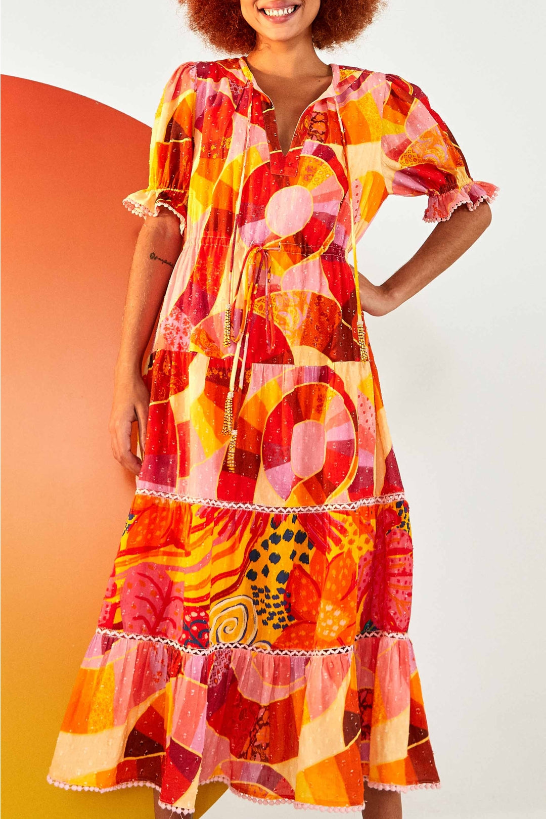 Patch Twirl maxi dress in cotton - Pink