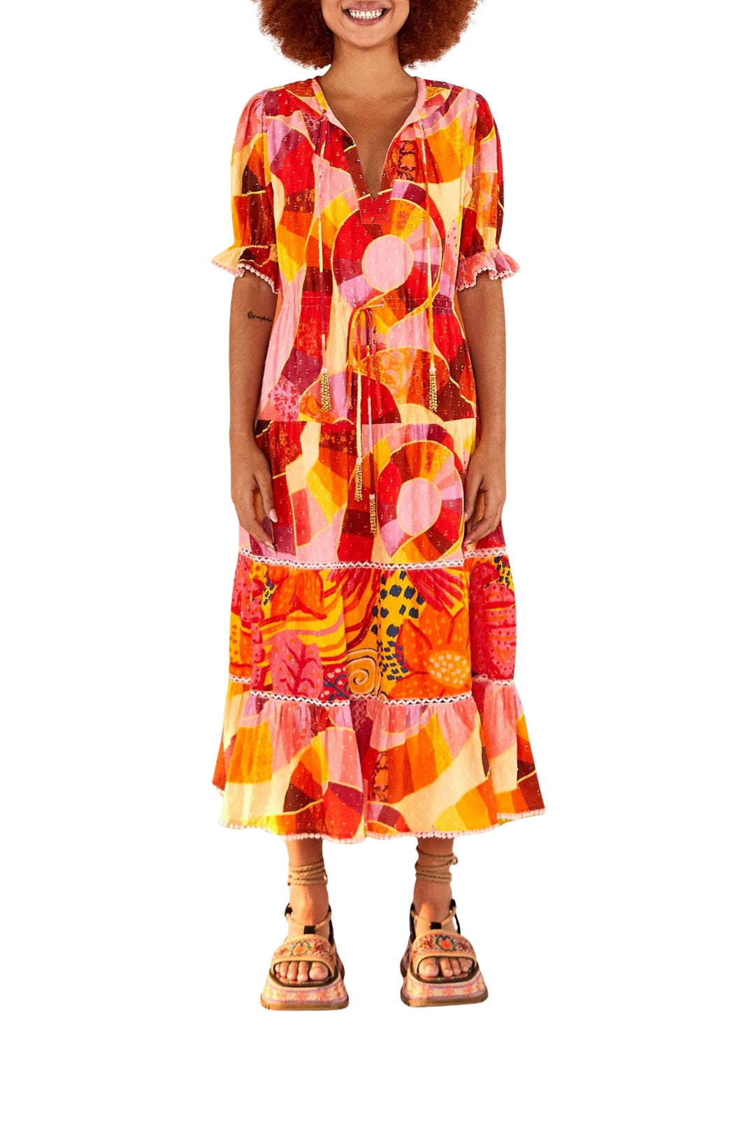 Patch Twirl maxi dress in cotton - Pink