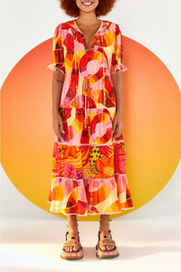 Patch Twirl maxi dress in cotton - Pink