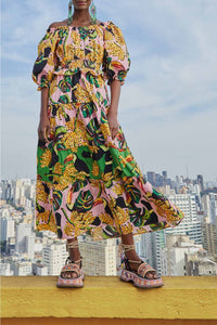 Robe longue à volants Toucananas en coton - Rose