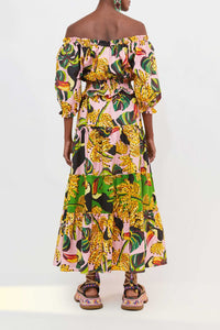 Robe longue à volants Toucananas en coton - Rose