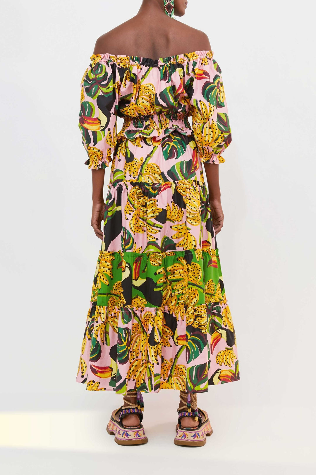 Robe longue à volants Toucananas en coton - Rose