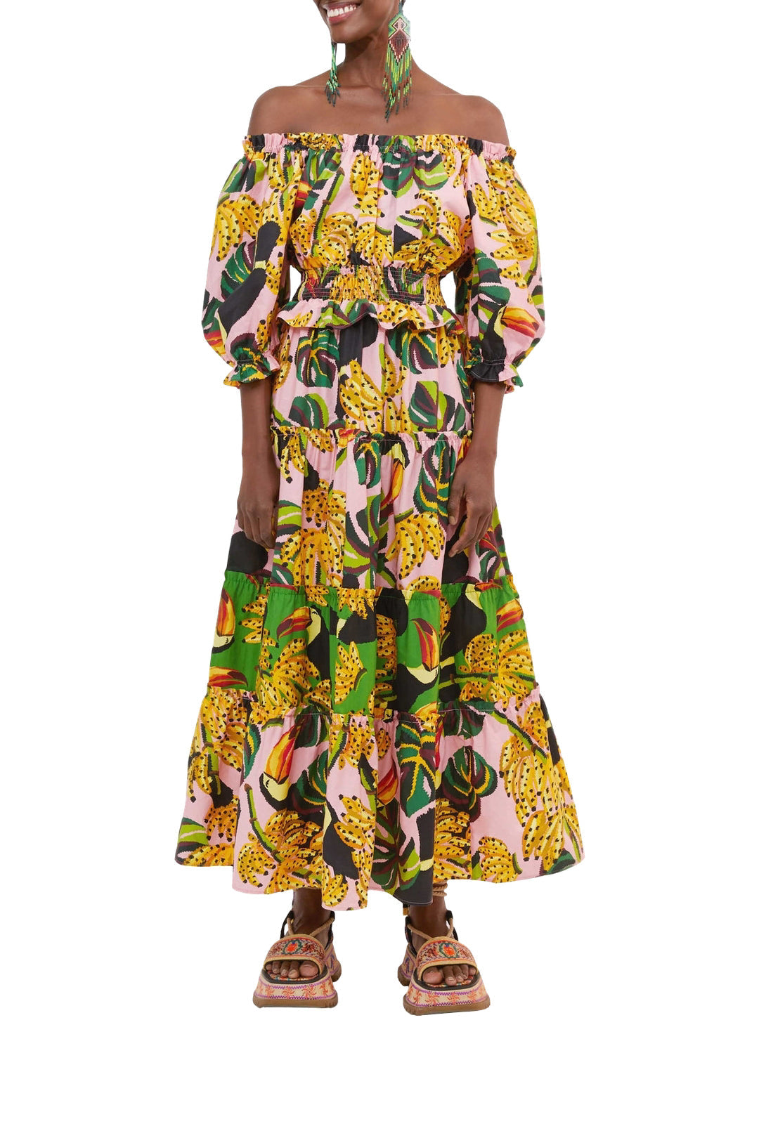 Robe longue à volants Toucananas en coton - Rose