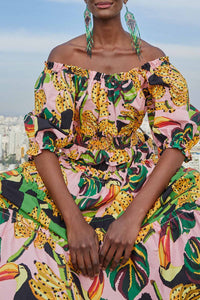 Robe longue à volants Toucananas en coton - Rose