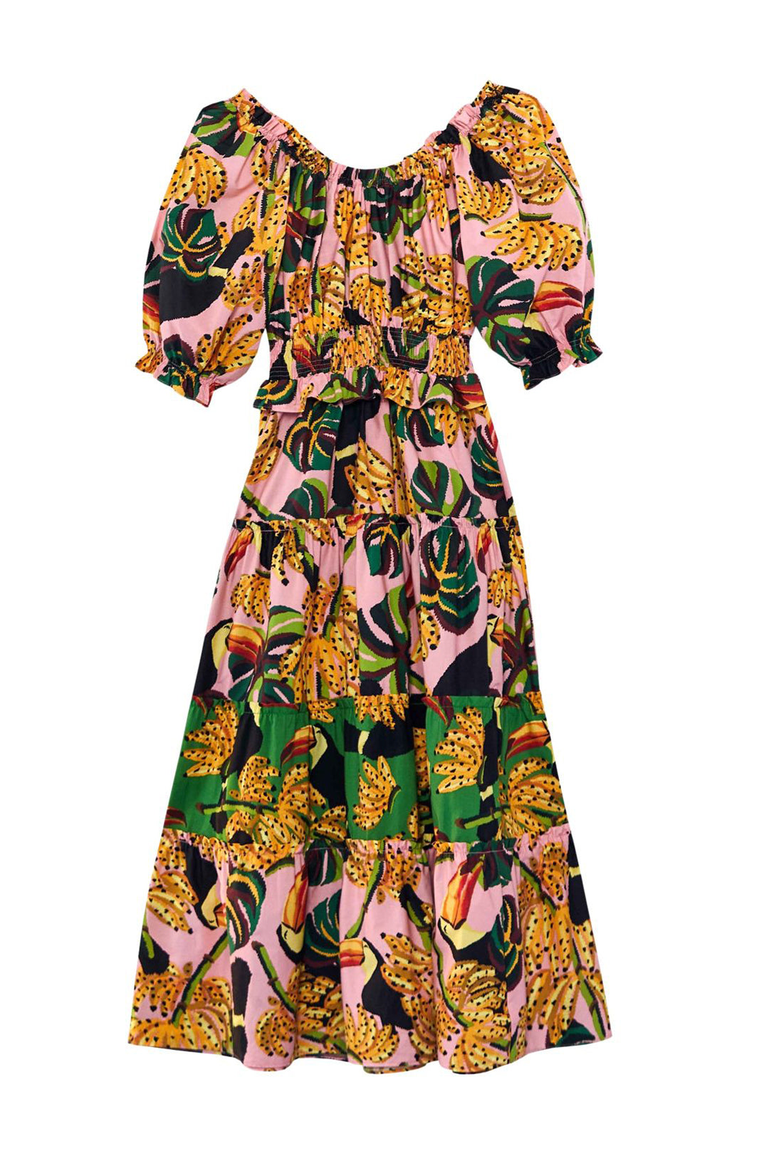 Robe longue à volants Toucananas en coton - Rose