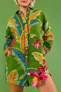 Combi-short Banana Leaves en lin - Vert