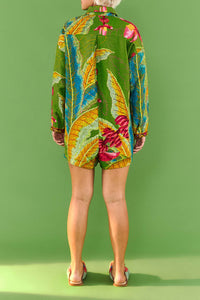 Combi-short Banana Leaves en lin - Vert