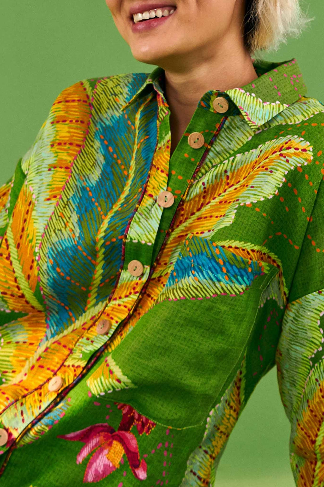 Combi-short Banana Leaves en lin - Vert