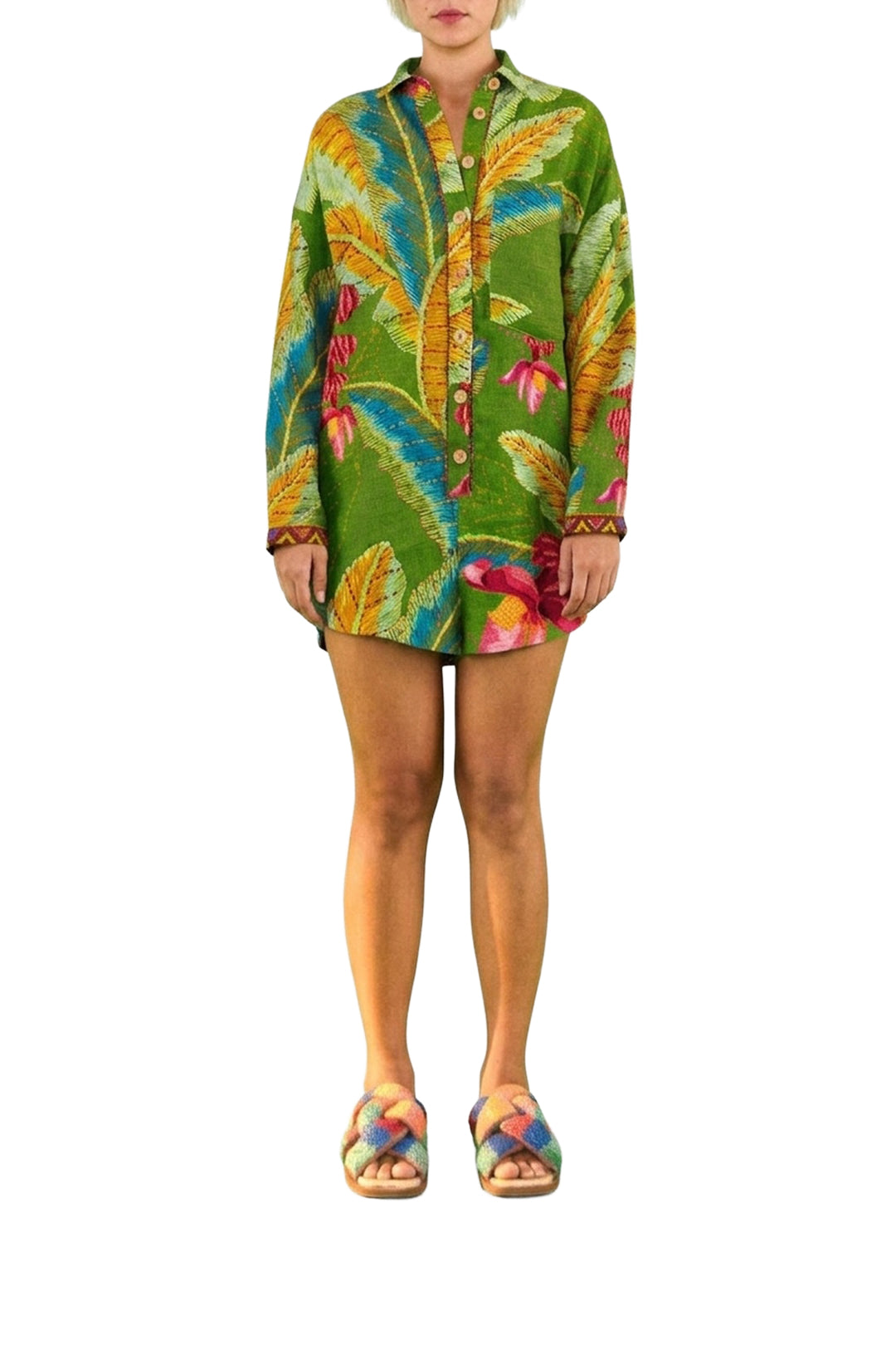 Combi-short Banana Leaves en lin - Vert