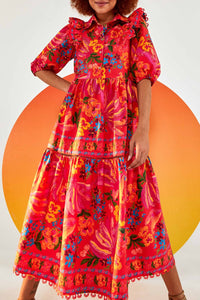 Robe midi Spring Bananas en coton - Rouge
