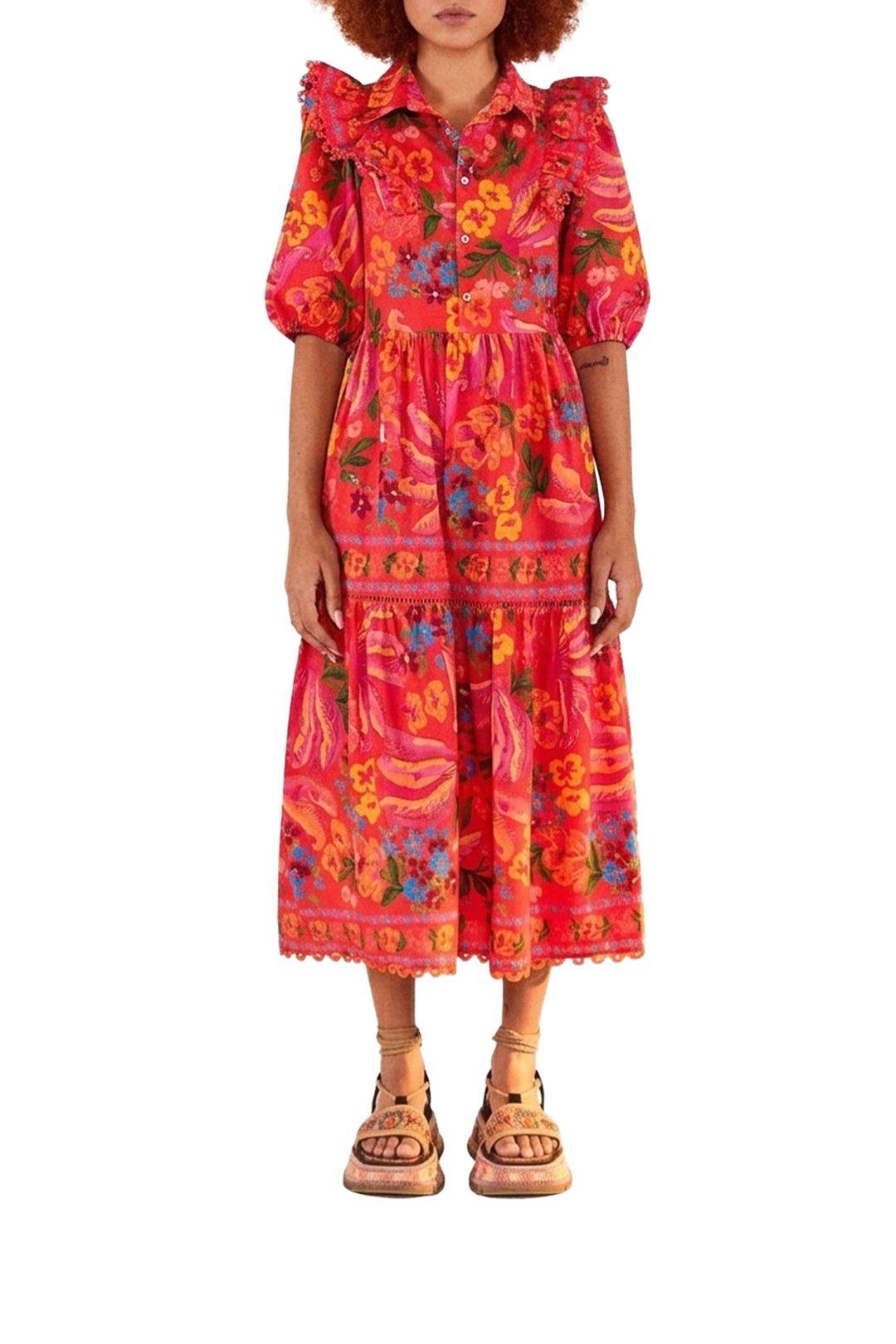 Robe midi Spring Bananas en coton - Rouge