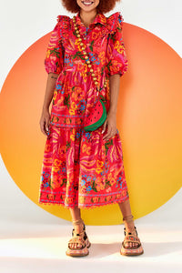 Robe midi Spring Bananas en coton - Rouge
