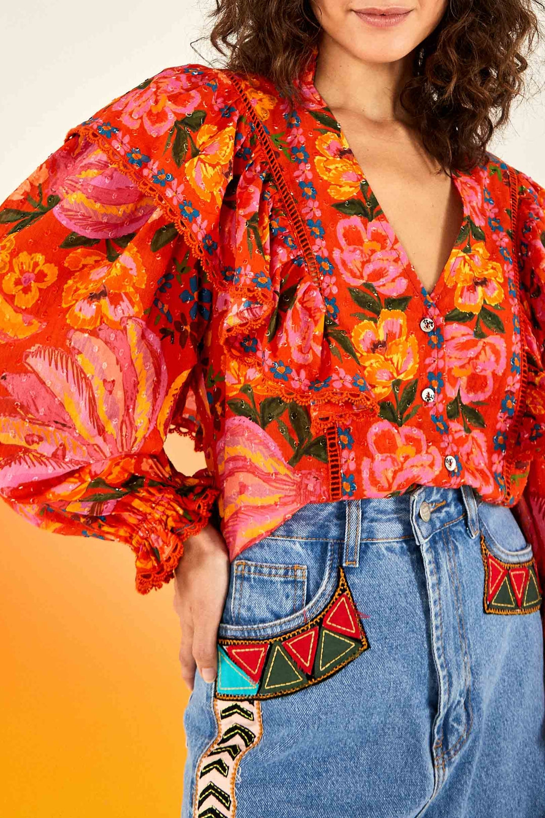 Spring Bananas cotton blouse - Red