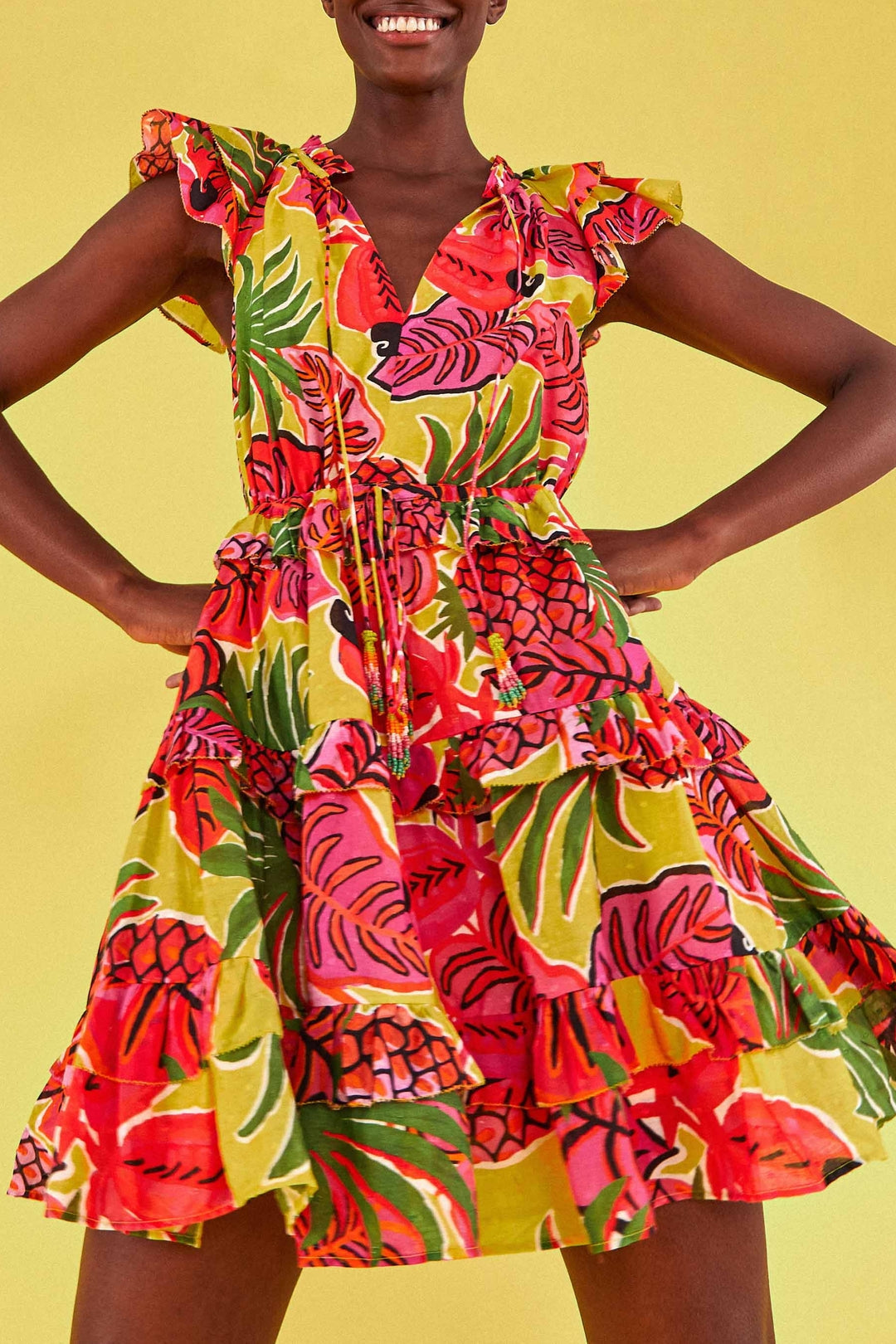 Robe courte Fruit Dream à volants en coton - Multicolore
