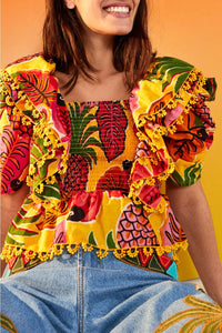 Blouse Fruit Dream smockée en coton - Multicolore