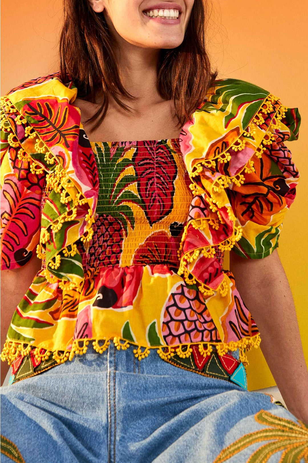 Blouse Fruit Dream smockée en coton - Multicolore