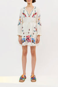 Robe courte Macaw brodée en coton - Blanc