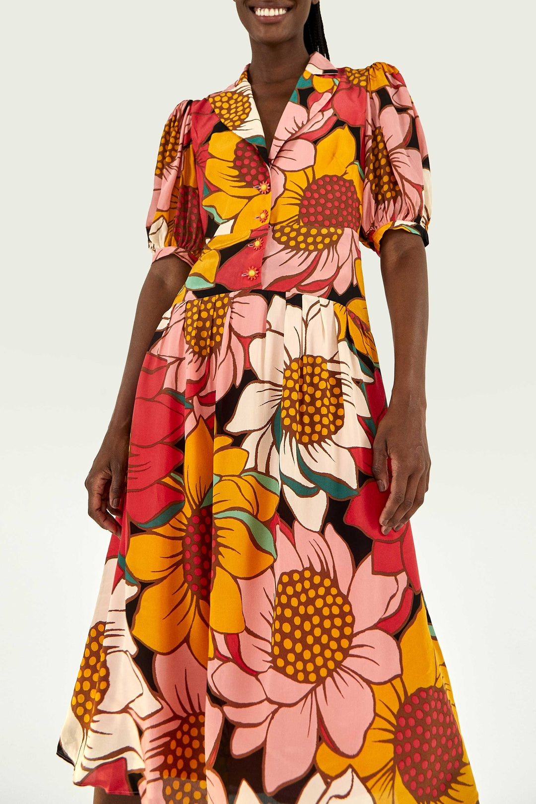 Robe midi Tournesols colorés - Multicolore