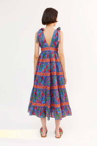 Macaw Flight midi dress in cotton - Blue