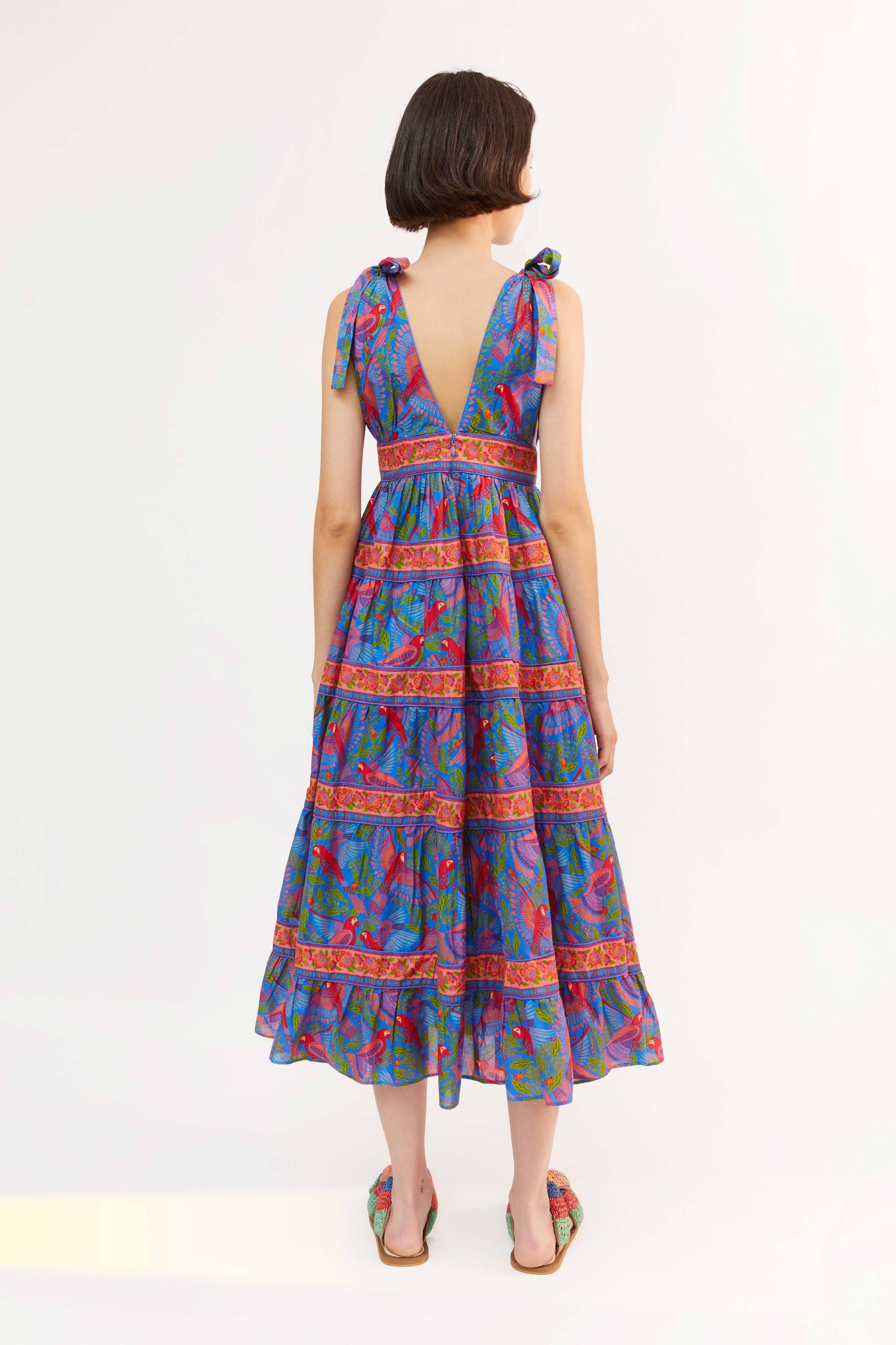 Macaw Flight midi dress in cotton - Blue