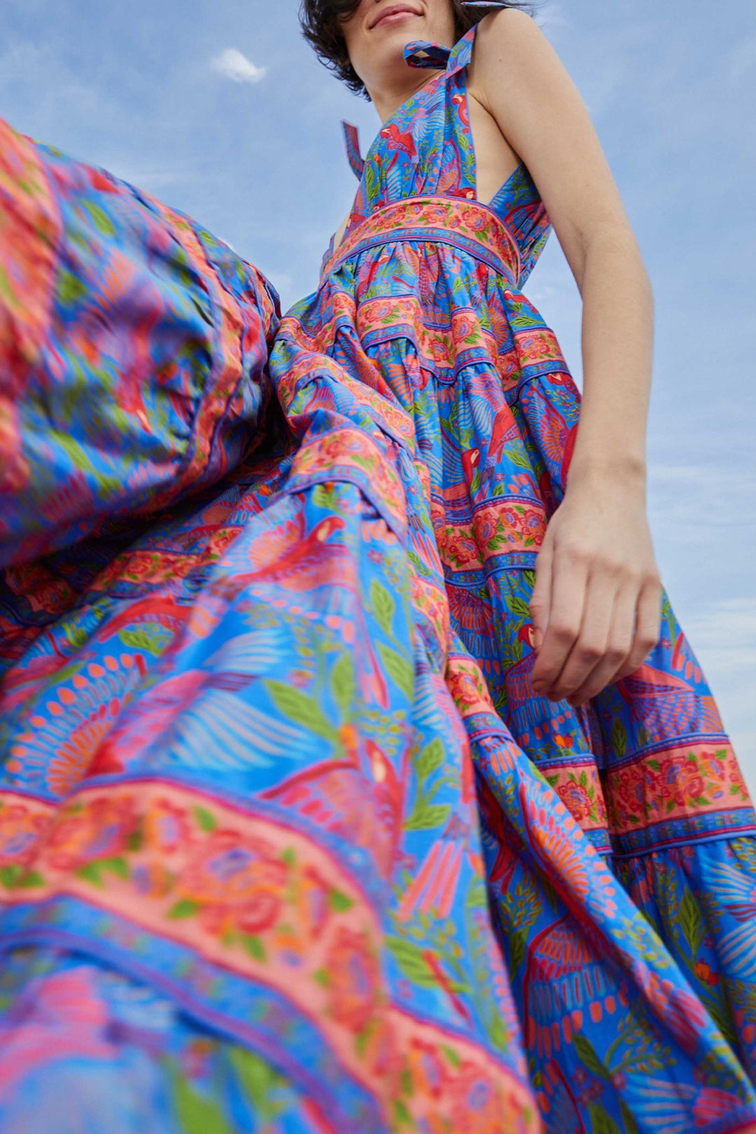 Macaw Flight midi dress in cotton - Blue