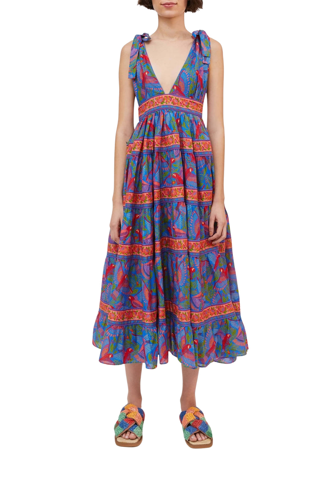 Macaw Flight midi dress in cotton - Blue