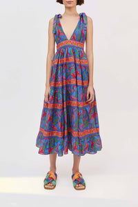 Macaw Flight midi dress in cotton - Blue