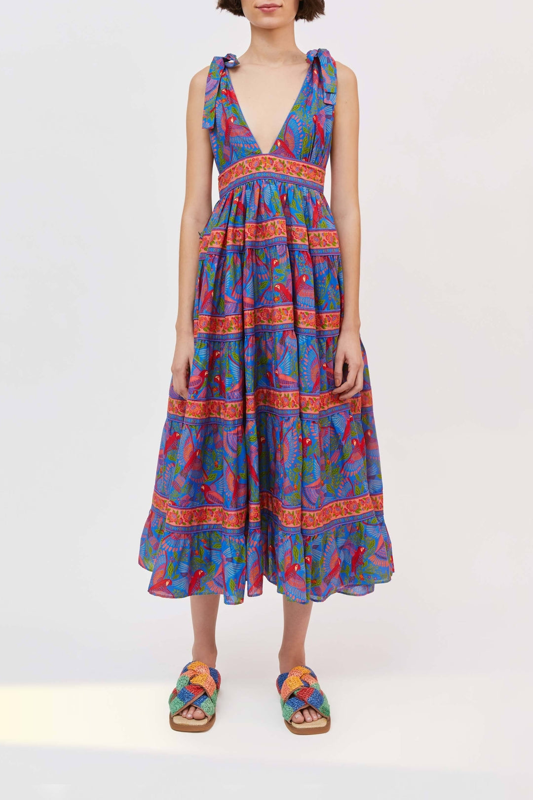 Macaw Flight midi dress in cotton - Blue