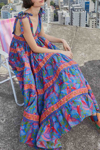 Macaw Flight midi dress in cotton - Blue