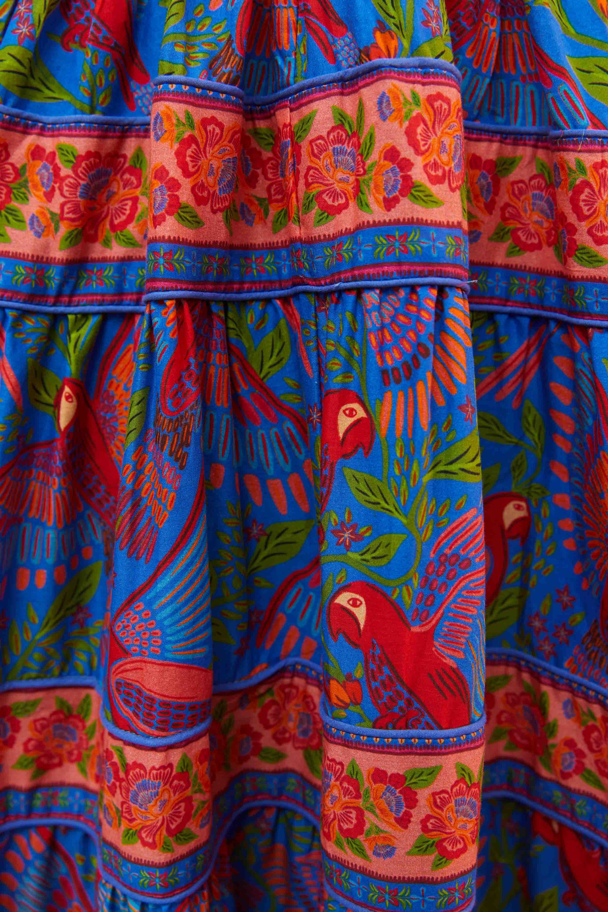 Macaw Flight midi dress in cotton - Blue