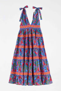 Macaw Flight midi dress in cotton - Blue