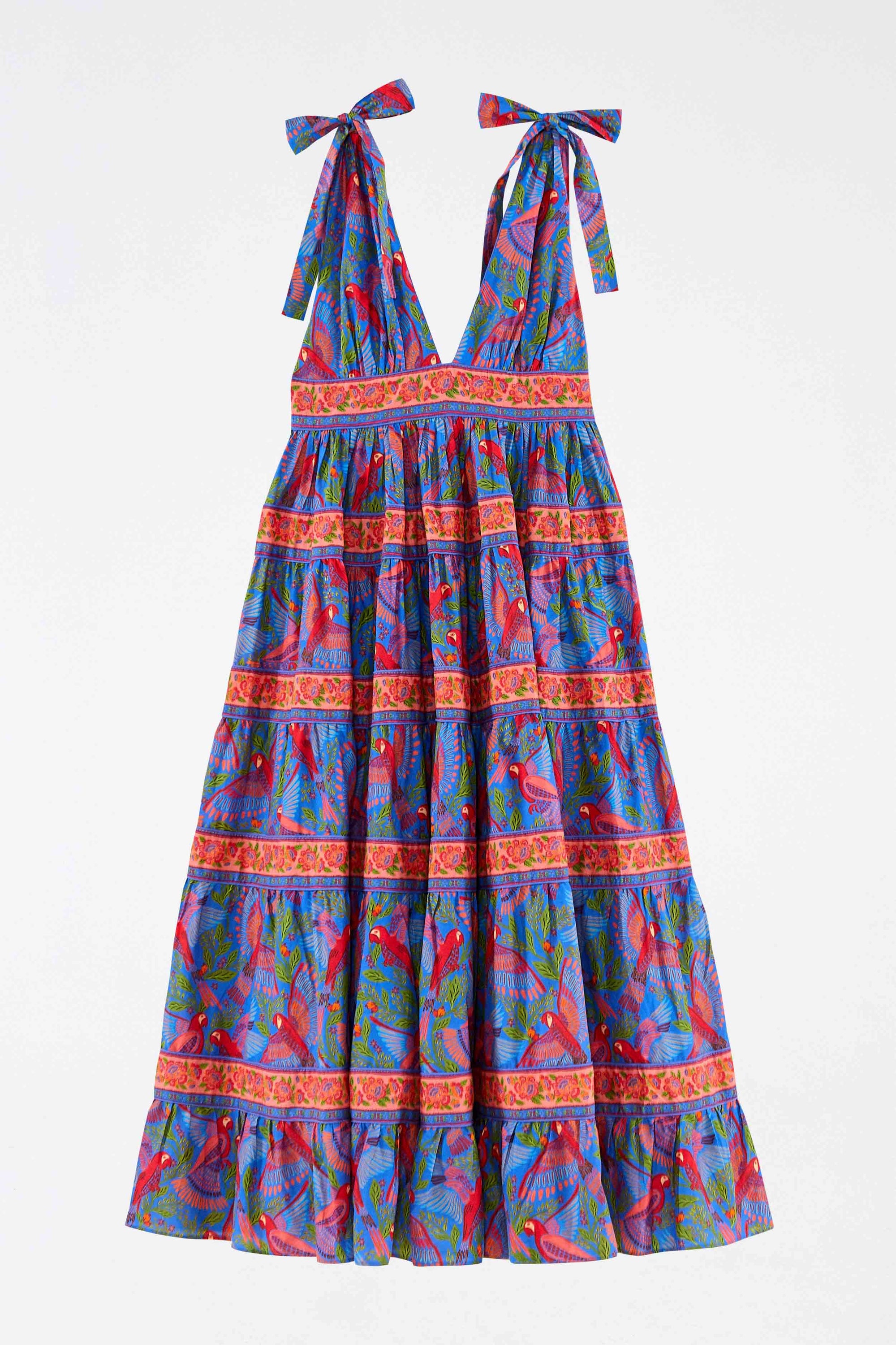 Macaw Flight midi dress in cotton - Blue