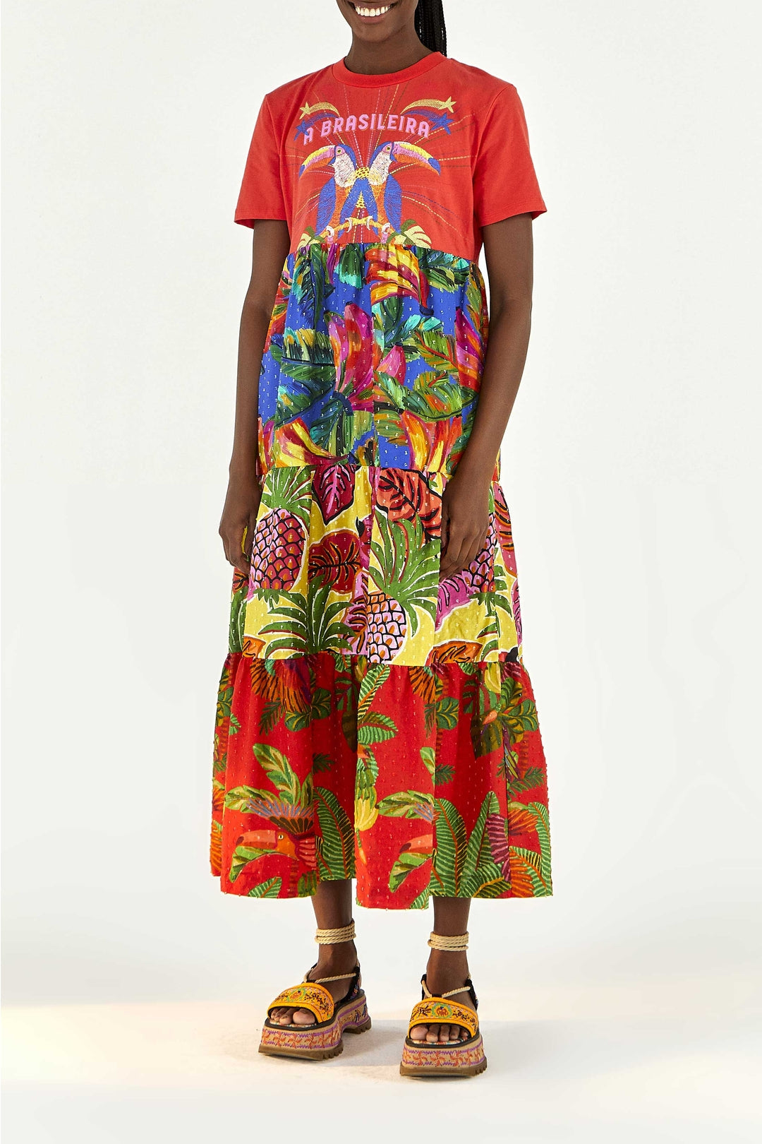 Robe longue façon t-shirt en coton - Rouge