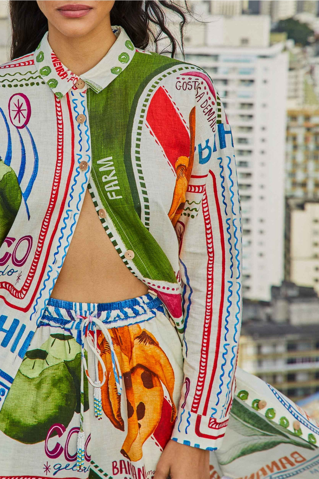 Chemise Our Stamps en lin - Multicolore